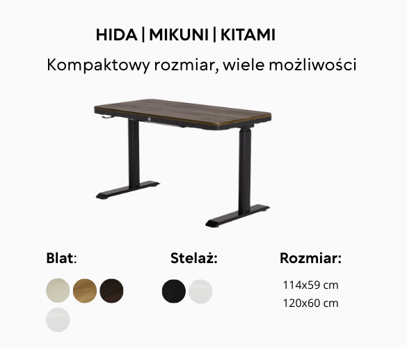 Biurka elektrycznie regulowane HIDA/MIKUNI/KITAMI