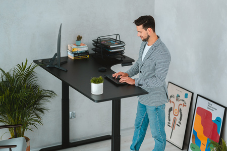 Biurko elektryczne narożne czarne lewostronne Sanuki,  160x110x60 cm