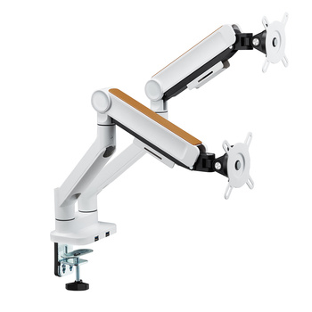 Podwójny uchwyt do monitora 32 cali biały/orzech ekoskóra KAMO