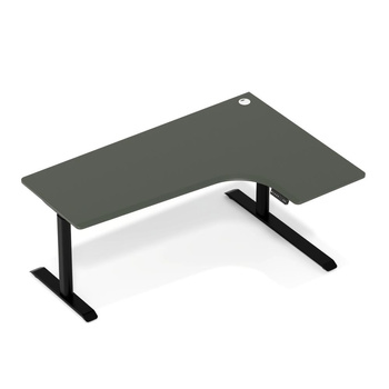 Biurko elektryczne narożne prawostronne Sanuki oliwkowy/czarny, 160x110x60 cm