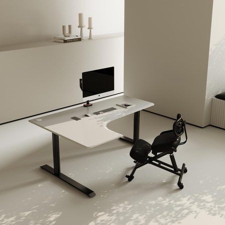 Biurko elektryczne narożne beżowy/czarny lewostronne Sanuki, 160x110x60 cm