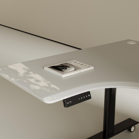 Biurko elektryczne narożne beżowy/czarny lewostronne Sanuki, 160x110x60 cm