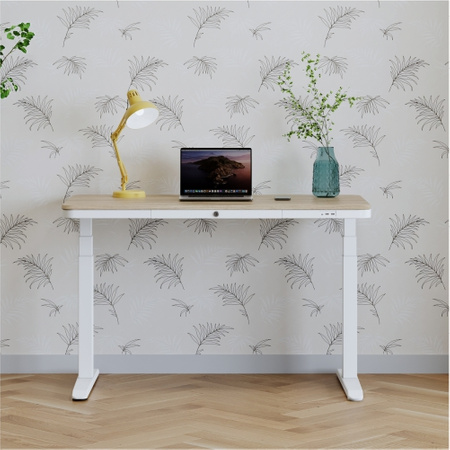 Biurko elektryczne białe z regulowanym blatem SENSE O'DESQUE SLIM wiąz 114,5x58,8 cm + maskownica na kable niebieska GRATIS