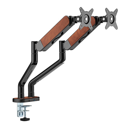 Podwójny uchwyt do monitora 17-35 cali czarny/brąz - ekoskóra WASHI