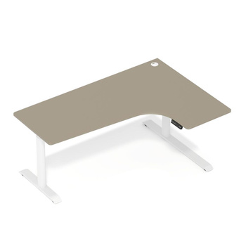 Biurko elektryczne narożne beżowy/biały prawostronne Sanuki, 160x110x60 cm