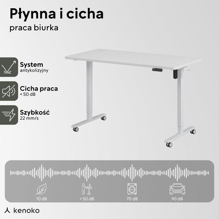 Biurko elektryczne biały IBUKI, 160x80 cm