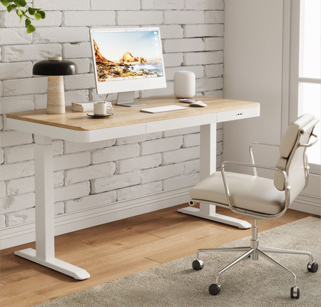 Biurko elektryczne białe SENSE O'DESQUE drewniane LARGE WIĄZ 160x80 cm + maskownica gratis