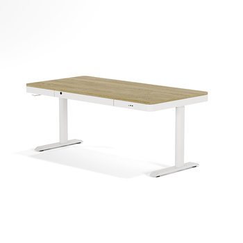 Biurko elektryczne popielaty dąb/biały DEWA, 140x70 cm