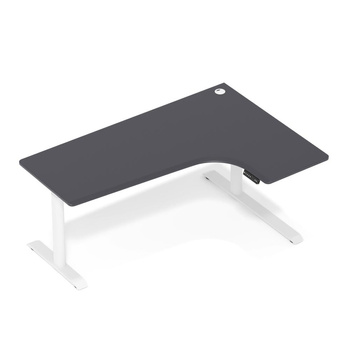 Biurko elektryczne narożne prawostronne Sanuki szary/biały, 160x110x60 cm