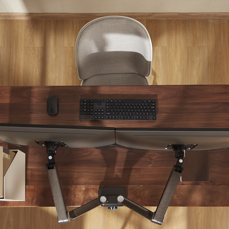 Podwójny uchwyt do monitora 17-32 cali czarny/kawowy matowy - materiałowy KAMO