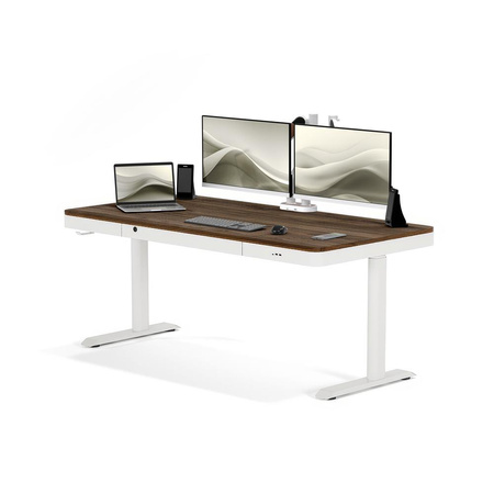Biurko elektryczne orzech/biały DEWA, 160x80 cm