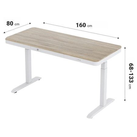 Biurko elektryczne białe SENSE O'DESQUE drewniane LARGE WIĄZ 160x80 cm