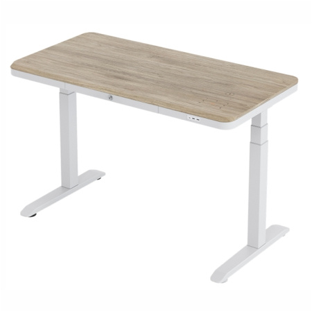 Biurko elektryczne białe z regulowanym blatem SENSE O'DESQUE SLIM wiąz 114,5x58,8 cm + maskownica na kable niebieska GRATIS