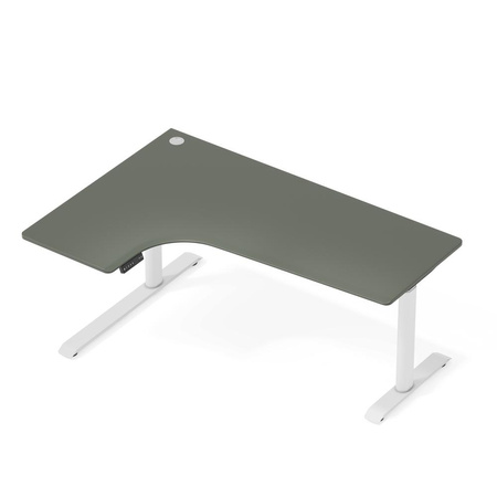 Biurko elektryczne narożne lewostronne Sanuki oliwkowy/biały, 160x110x60 cm
