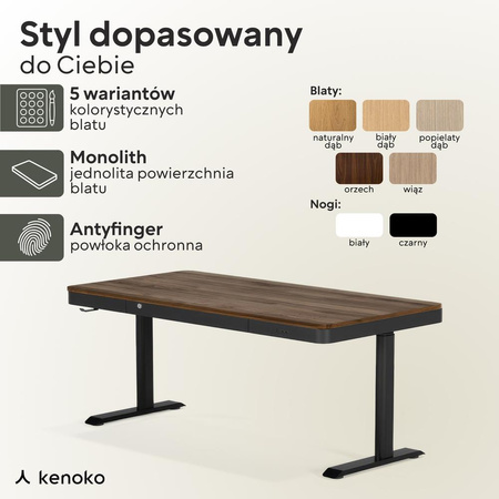Biurko elektryczne orzech/biały DEWA, 160x80 cm