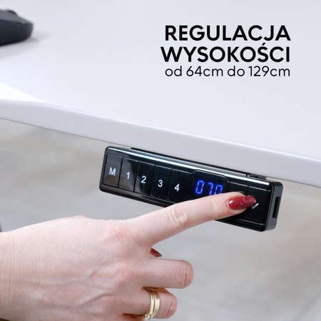 Biurko elektryczne biały HIRA, 140x70 cm + maskownice GRATIS