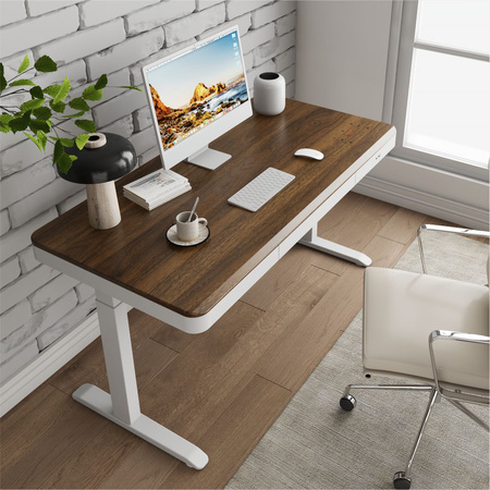 Biurko elektryczne białe SENSE O'DESQUE drewniane LARGE WIĄZ 160x80 cm + maskownica gratis