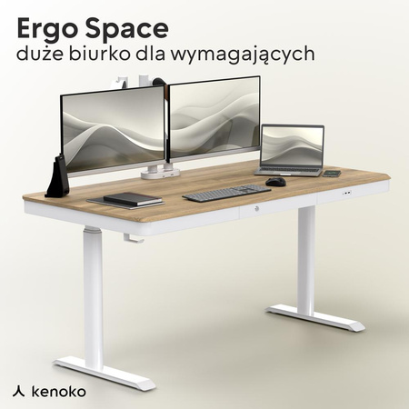 Biurko elektryczne wiąz/biały DEWA, 160x80 cm