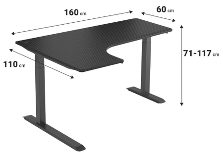 Biurko narożne z elektrycznie regulowanym blatem O'DESQUE karbonowe, lewostronne + maskownice GRATIS