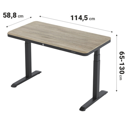 Biurko elektryczne czarne z regulowanym blatem SENSE O'DESQUE SLIM wiąz 114,5x58,8 cm + maskownica na kable niebieska GRATIS