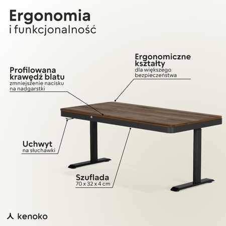 Biurko elektryczne wiąz/biały DEWA, 160x80 cm