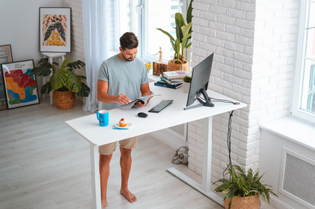 Biurko elektryczne narożne białe lewostronne Sanuki, 160x110x60 cm