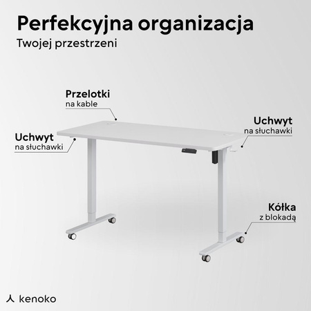 Biurko elektryczne biały IBUKI, 160x80 cm