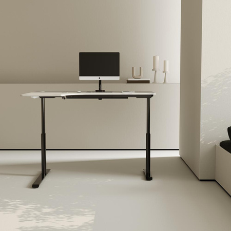 Biurko elektryczne narożne beżowy/czarny lewostronne Sanuki, 160x110x60 cm