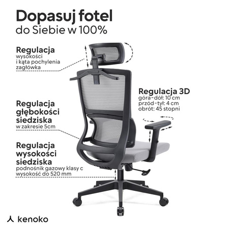 Fotel biurowy ergonomiczny szary Oribu