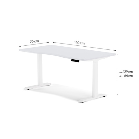 Biurko elektryczne biały HIRA, 140x70 cm + maskownice GRATIS