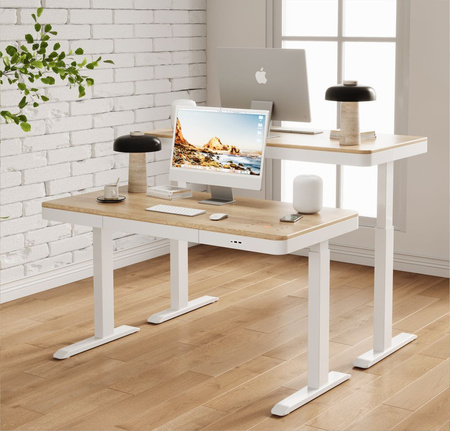 Biurko elektryczne białe SENSE O'DESQUE drewniane LARGE WIĄZ 160x80 cm + maskownica gratis