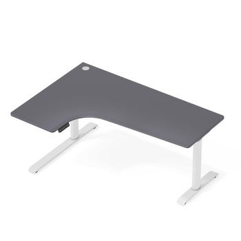 Biurko elektryczne narożne lewostronne Sanuki szary/biały, 160x110x60 cm