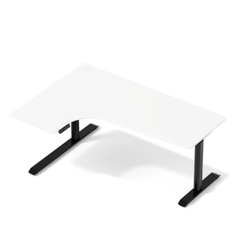 Biurko elektryczne narożne biały/czarny lewostronne Sanuki, 160x110x60 cm
