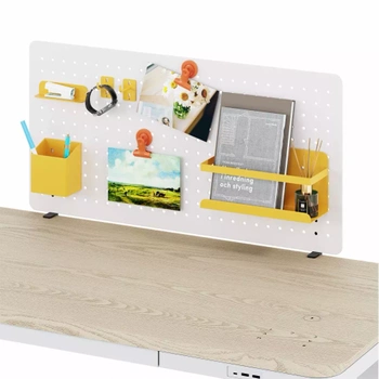 Tablica perforowana do biurka biała z żółtymi akcesoriami