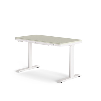 Biurko elektryczne arktyczny dąb/biały HIDA, 114x58 cm