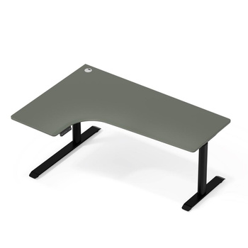 Biurko elektryczne narożne lewostronne Sanuki oliwkowy/czarny, 160x110x60 cm